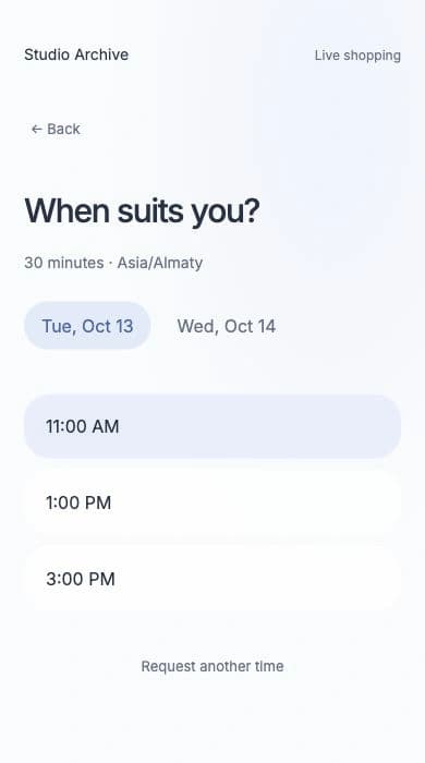 Available appointment times and the option to request another time.